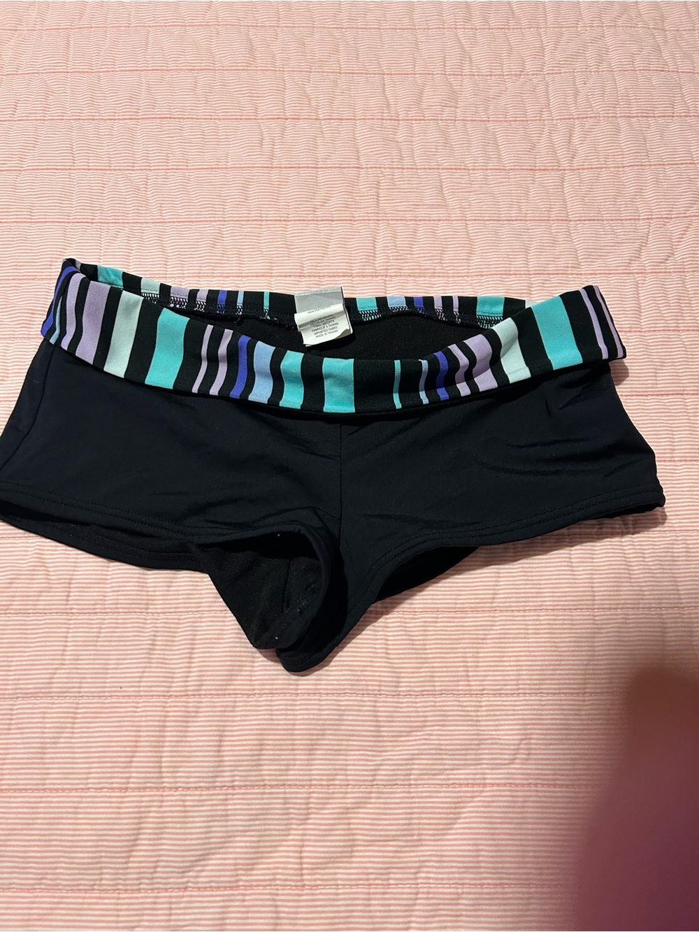 Jag Jeans Black Athletic Shorts with Aqua and Lavender Striped Waistband